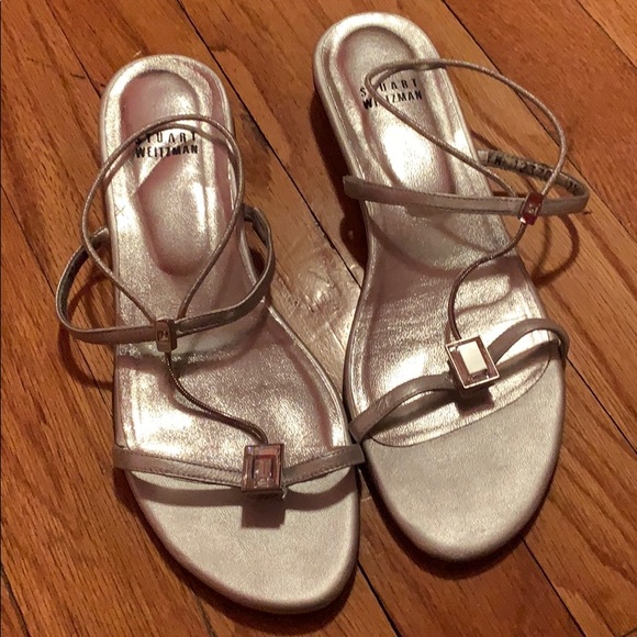 Stuart Weitzman Shoes - Stuart Weitzman Metallic Silver Jeweled Sandals